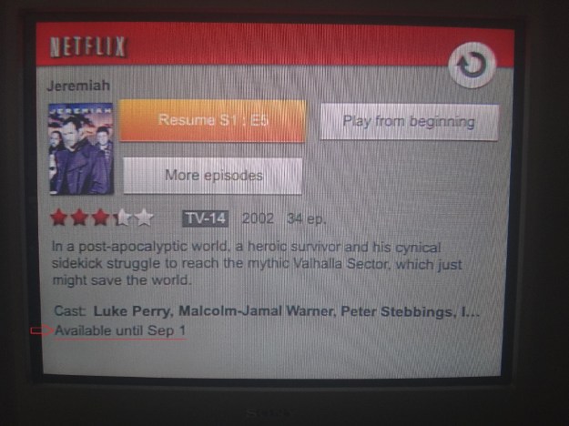 Netflix Available Until Screenshot Screenshot of a Netflix on the Wii showing the 'Available Until' date for Jeremiah